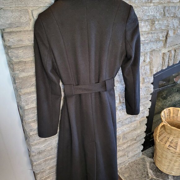 Ralph Lauren Belted Tie Wrap Maxi Wool Blend Black Women's Long Coat Size 4 - Picture 10 of 12